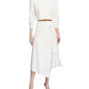 Alice + Olivia Zabana Wrap-Effect Pleated Satin Midi Skirt